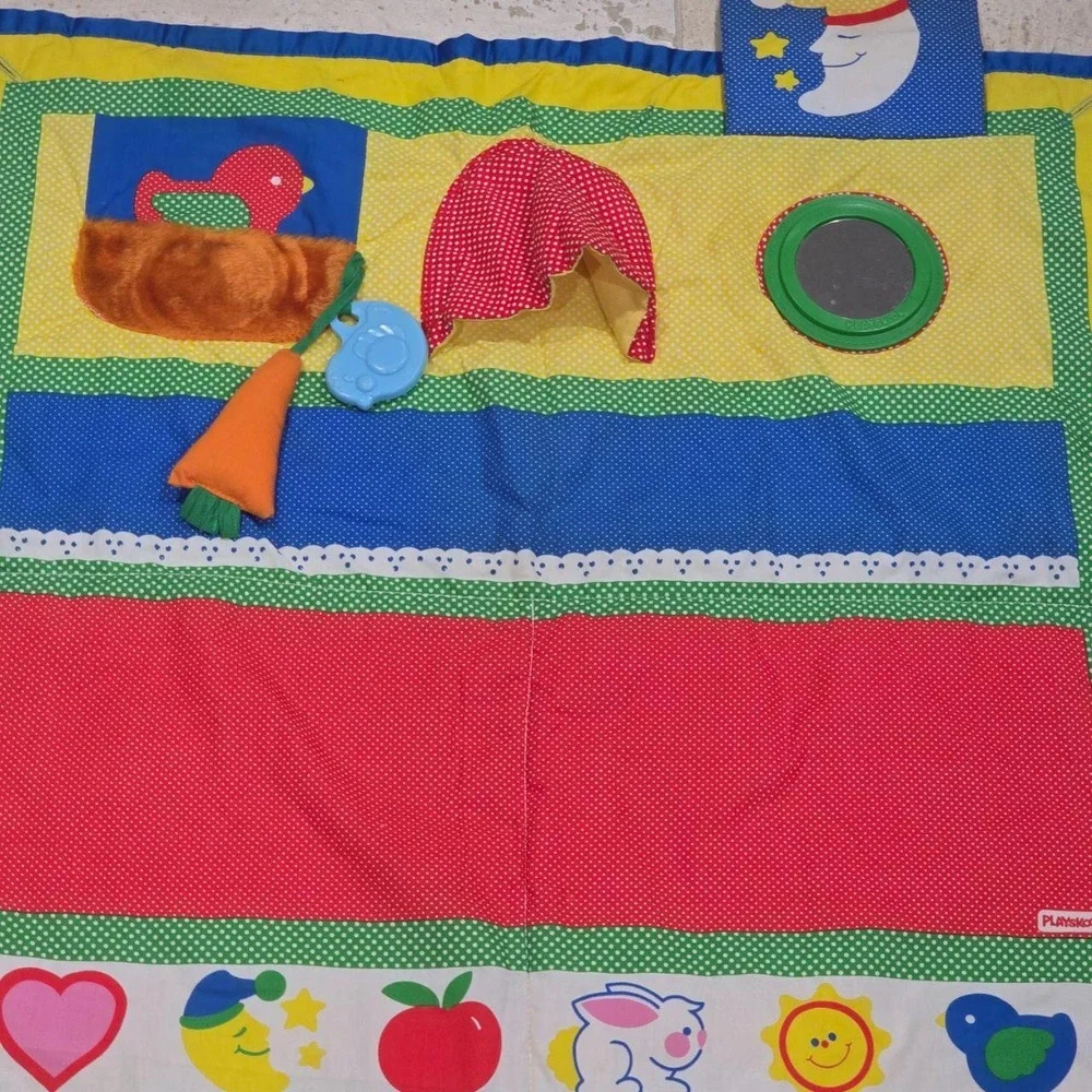 Vintage 80s Playschool baby fold and go Play Mat Sensory Activity Quilt 29.5